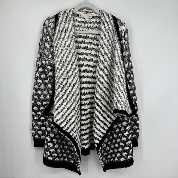 Lovestitch Flynn Marled Knit Long Sleeves Shawl Mixed Media Cardigan Sweater - Picture 2 of 11